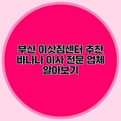 부산 이삿짐센터 추천: 바나나 이사 전문 업체 알아보기